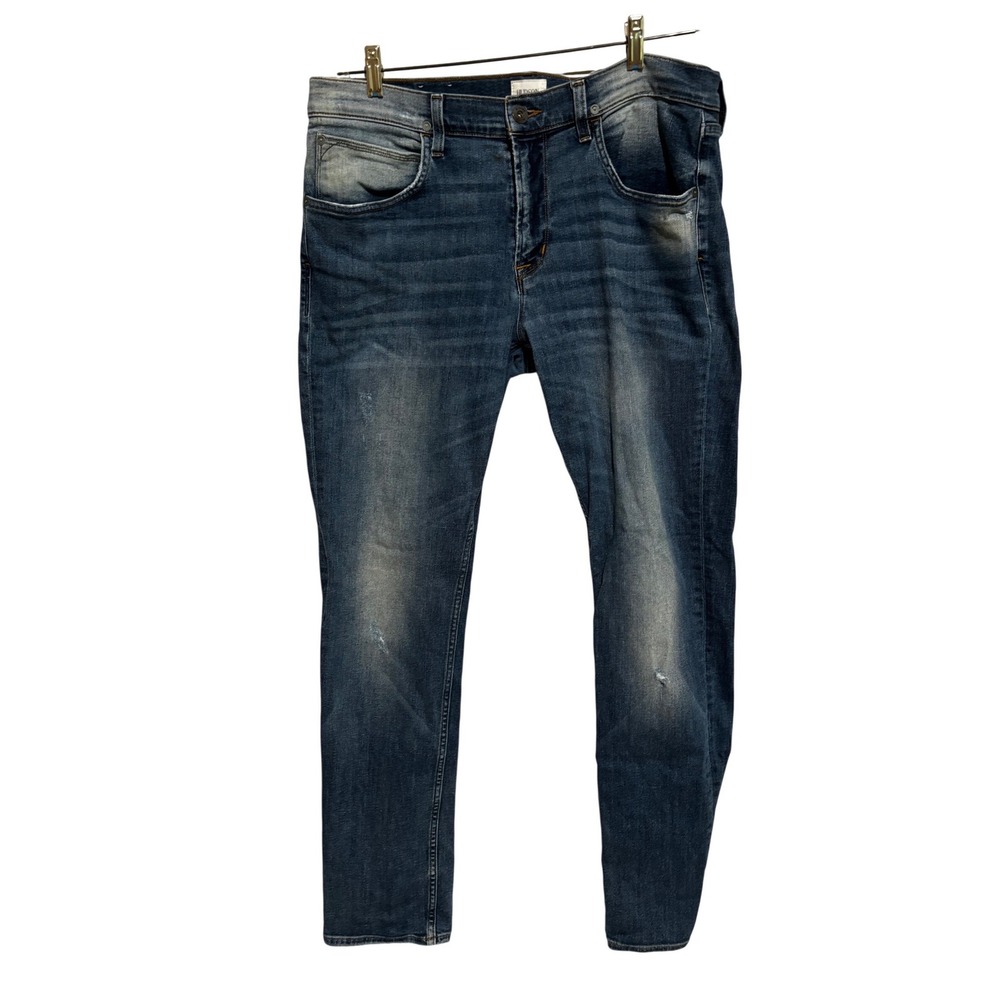 Hudson Blake‎ Slim Straight Jeans Mens 36x32 Medium Wash distress Blue Denim